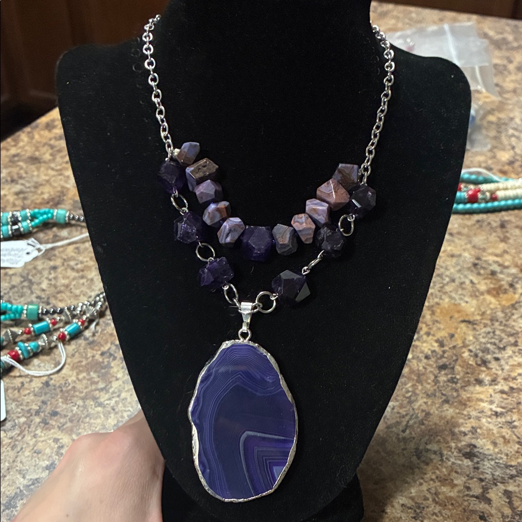 Amethyst Geode Pendant Necklace With Silver Chain